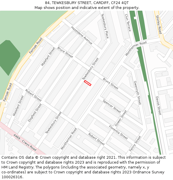 84, TEWKESBURY STREET, CARDIFF, CF24 4QT: Location map and indicative extent of plot