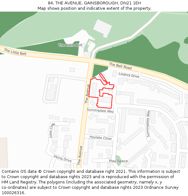 84, THE AVENUE, GAINSBOROUGH, DN21 1EH: Location map and indicative extent of plot