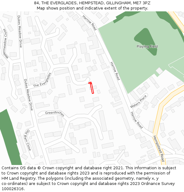 84, THE EVERGLADES, HEMPSTEAD, GILLINGHAM, ME7 3PZ: Location map and indicative extent of plot