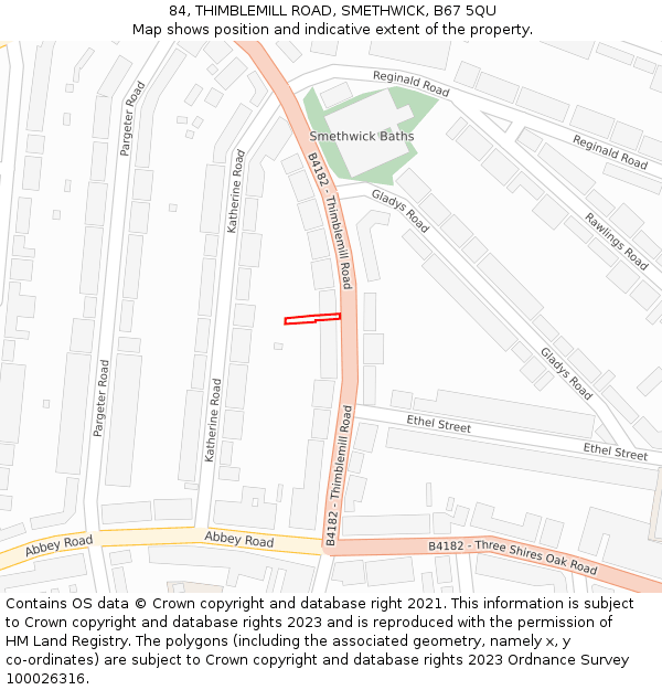 84, THIMBLEMILL ROAD, SMETHWICK, B67 5QU: Location map and indicative extent of plot