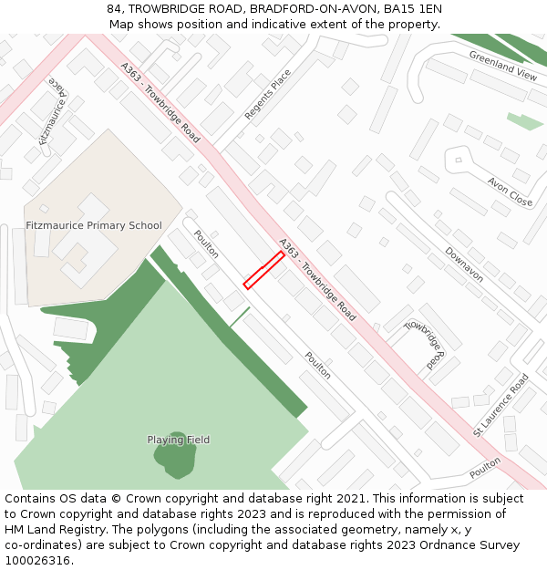 84, TROWBRIDGE ROAD, BRADFORD-ON-AVON, BA15 1EN: Location map and indicative extent of plot