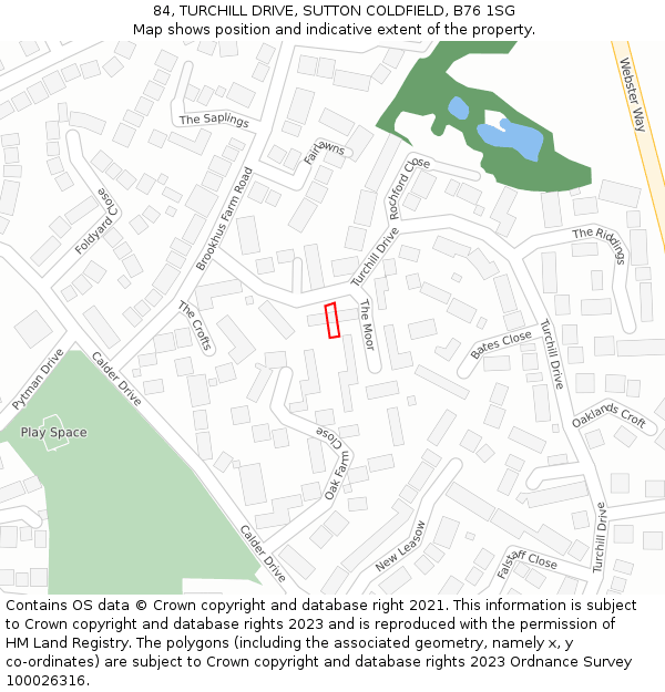 84, TURCHILL DRIVE, SUTTON COLDFIELD, B76 1SG: Location map and indicative extent of plot