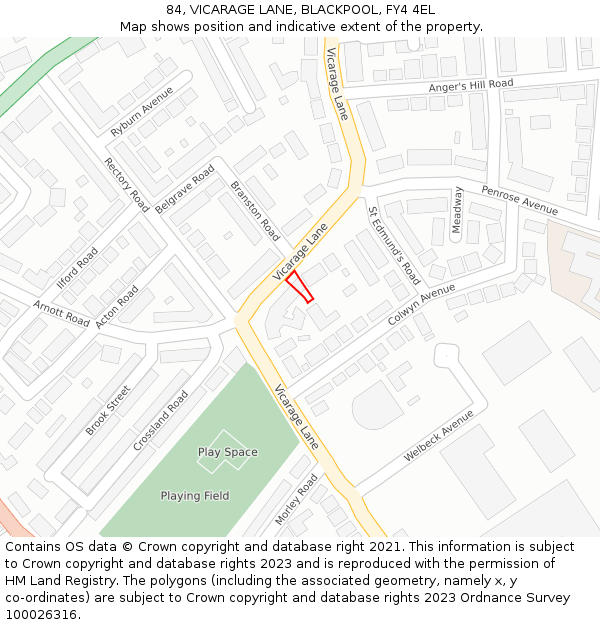 84, VICARAGE LANE, BLACKPOOL, FY4 4EL: Location map and indicative extent of plot