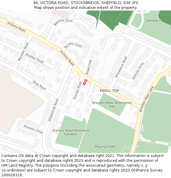 84, VICTORIA ROAD, STOCKSBRIDGE, SHEFFIELD, S36 2FX: Location map and indicative extent of plot