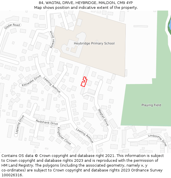 84, WAGTAIL DRIVE, HEYBRIDGE, MALDON, CM9 4YP: Location map and indicative extent of plot