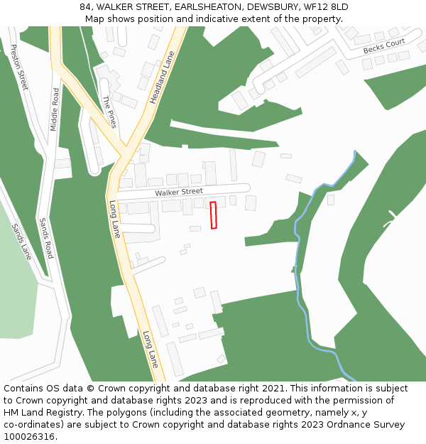 84, WALKER STREET, EARLSHEATON, DEWSBURY, WF12 8LD: Location map and indicative extent of plot