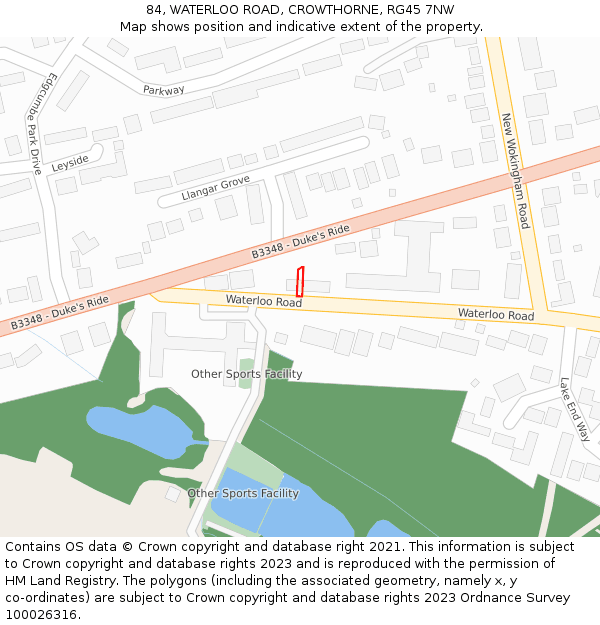84, WATERLOO ROAD, CROWTHORNE, RG45 7NW: Location map and indicative extent of plot