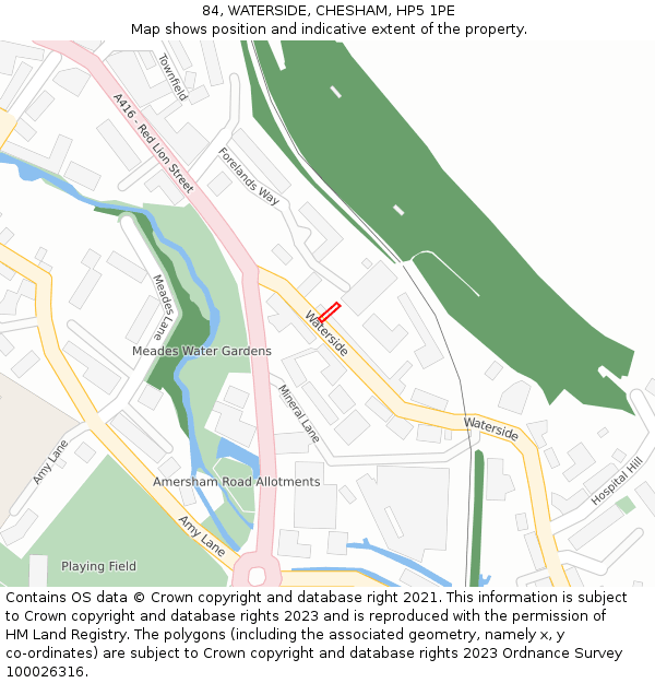 84, WATERSIDE, CHESHAM, HP5 1PE: Location map and indicative extent of plot