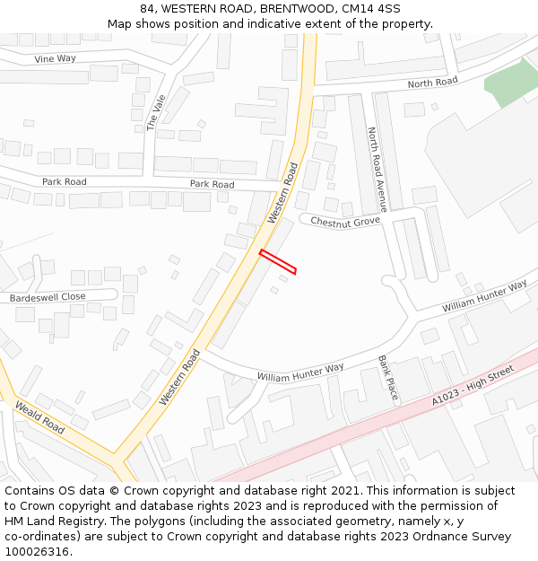84, WESTERN ROAD, BRENTWOOD, CM14 4SS: Location map and indicative extent of plot