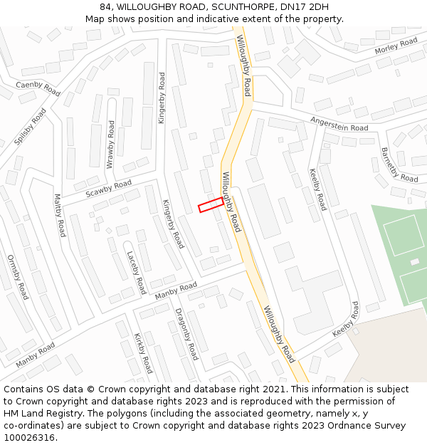 84, WILLOUGHBY ROAD, SCUNTHORPE, DN17 2DH: Location map and indicative extent of plot