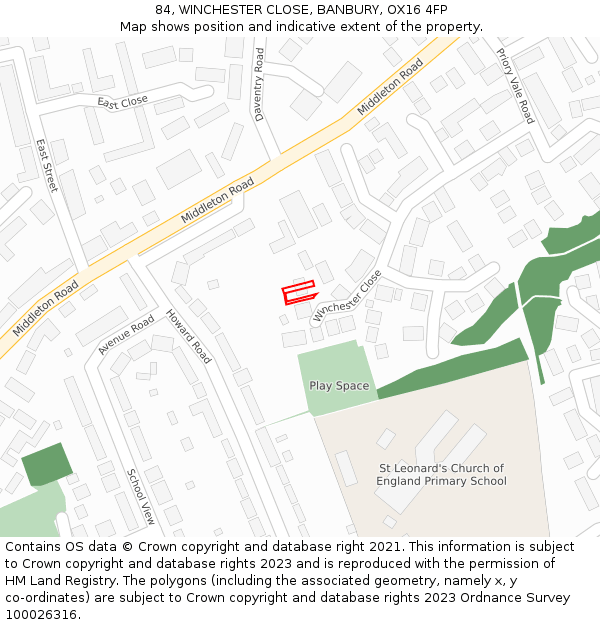 84, WINCHESTER CLOSE, BANBURY, OX16 4FP: Location map and indicative extent of plot