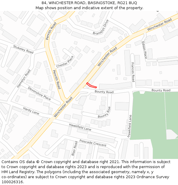 84, WINCHESTER ROAD, BASINGSTOKE, RG21 8UQ: Location map and indicative extent of plot