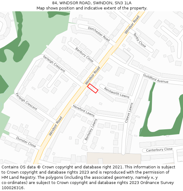 84, WINDSOR ROAD, SWINDON, SN3 1LA: Location map and indicative extent of plot