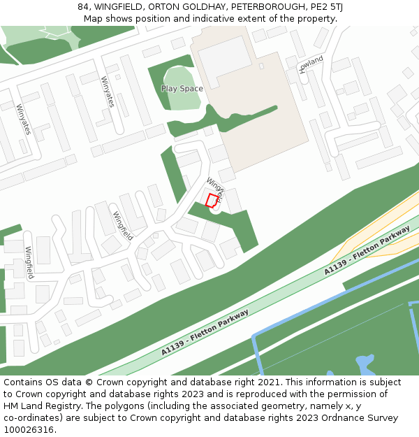84, WINGFIELD, ORTON GOLDHAY, PETERBOROUGH, PE2 5TJ: Location map and indicative extent of plot