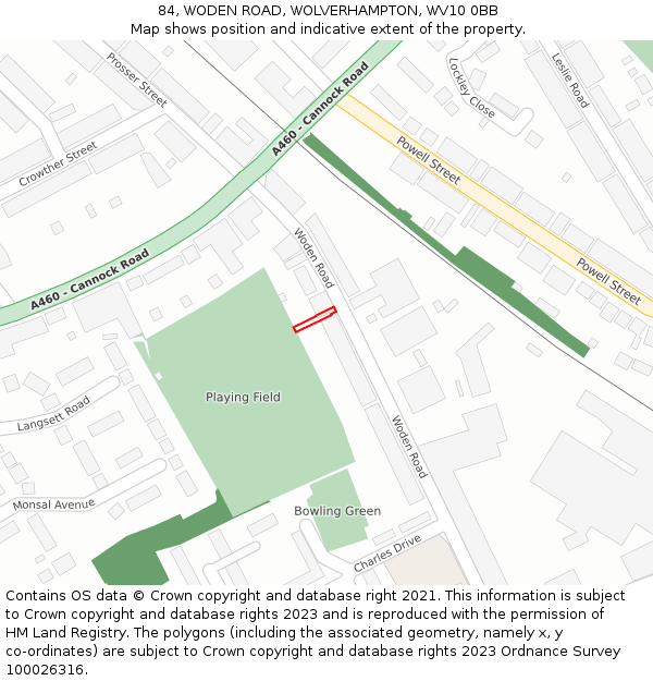 84, WODEN ROAD, WOLVERHAMPTON, WV10 0BB: Location map and indicative extent of plot