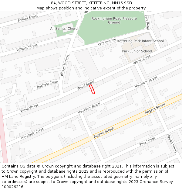 84, WOOD STREET, KETTERING, NN16 9SB: Location map and indicative extent of plot