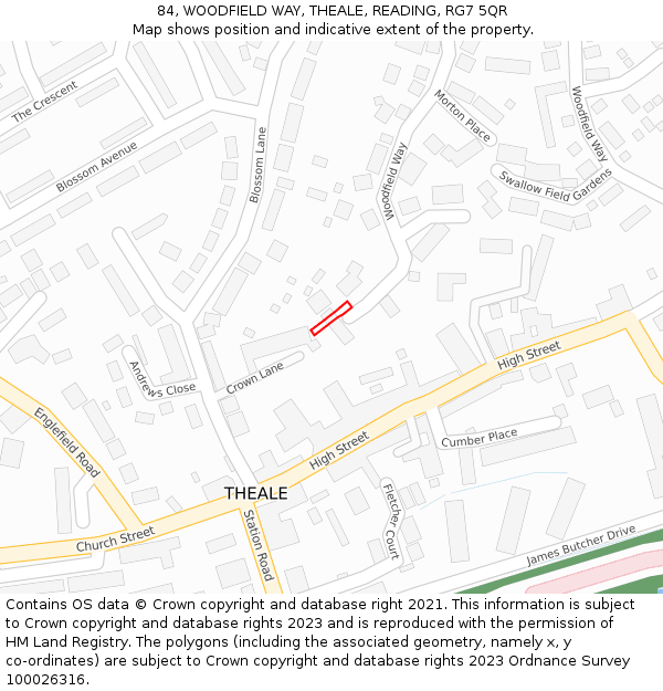 84, WOODFIELD WAY, THEALE, READING, RG7 5QR: Location map and indicative extent of plot