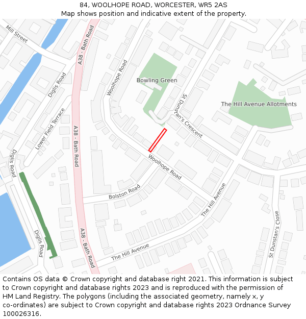 84, WOOLHOPE ROAD, WORCESTER, WR5 2AS: Location map and indicative extent of plot