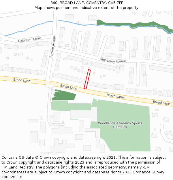 840, BROAD LANE, COVENTRY, CV5 7FF: Location map and indicative extent of plot