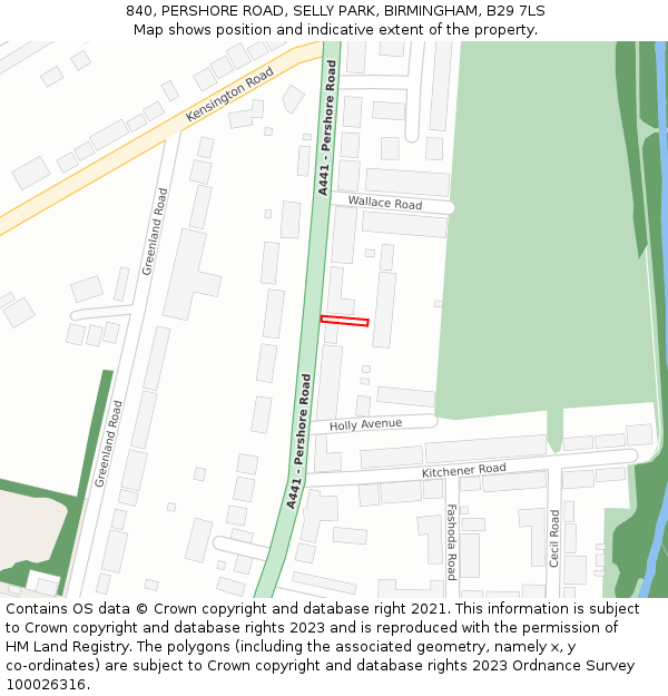 840, PERSHORE ROAD, SELLY PARK, BIRMINGHAM, B29 7LS: Location map and indicative extent of plot