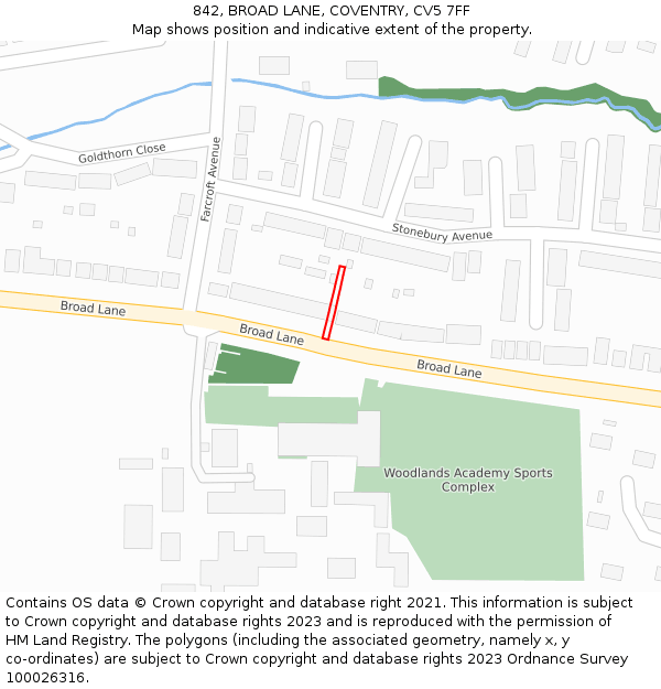 842, BROAD LANE, COVENTRY, CV5 7FF: Location map and indicative extent of plot
