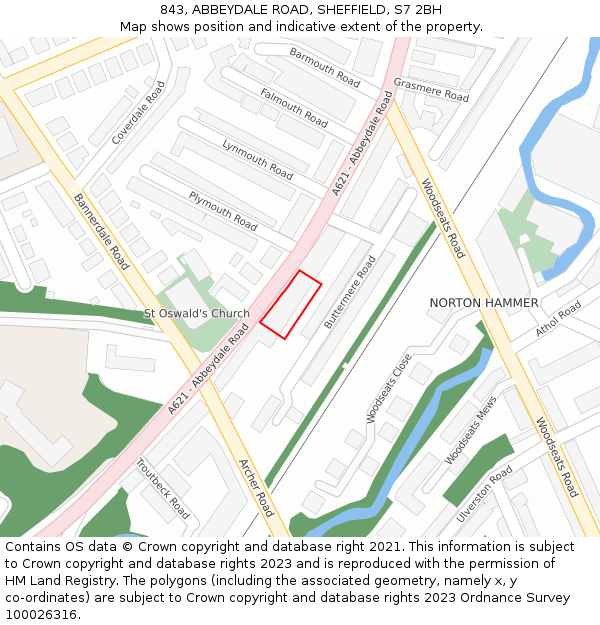 843, ABBEYDALE ROAD, SHEFFIELD, S7 2BH: Location map and indicative extent of plot