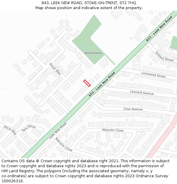 843, LEEK NEW ROAD, STOKE-ON-TRENT, ST2 7HQ: Location map and indicative extent of plot