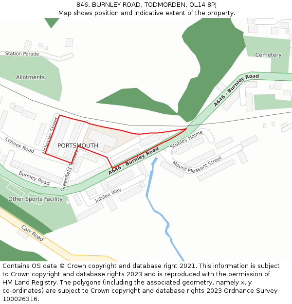 846, BURNLEY ROAD, TODMORDEN, OL14 8PJ: Location map and indicative extent of plot