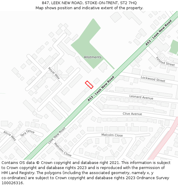 847, LEEK NEW ROAD, STOKE-ON-TRENT, ST2 7HQ: Location map and indicative extent of plot