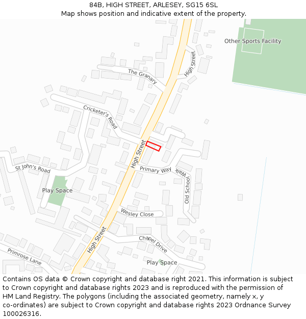 84B, HIGH STREET, ARLESEY, SG15 6SL: Location map and indicative extent of plot