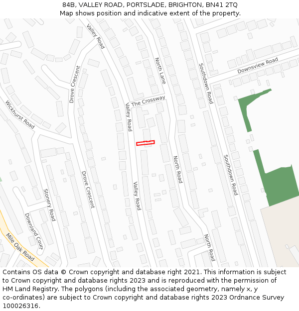 84B, VALLEY ROAD, PORTSLADE, BRIGHTON, BN41 2TQ: Location map and indicative extent of plot