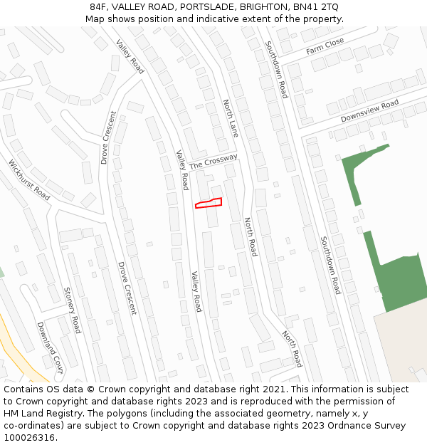 84F, VALLEY ROAD, PORTSLADE, BRIGHTON, BN41 2TQ: Location map and indicative extent of plot