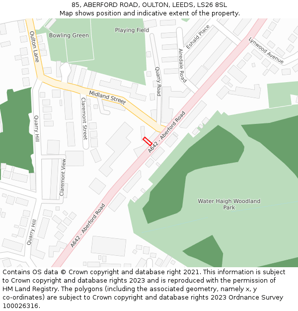 85, ABERFORD ROAD, OULTON, LEEDS, LS26 8SL: Location map and indicative extent of plot