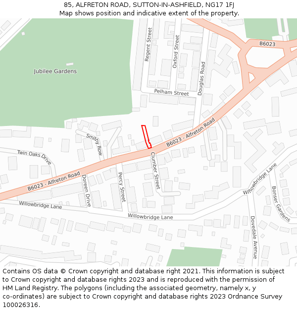 85, ALFRETON ROAD, SUTTON-IN-ASHFIELD, NG17 1FJ: Location map and indicative extent of plot