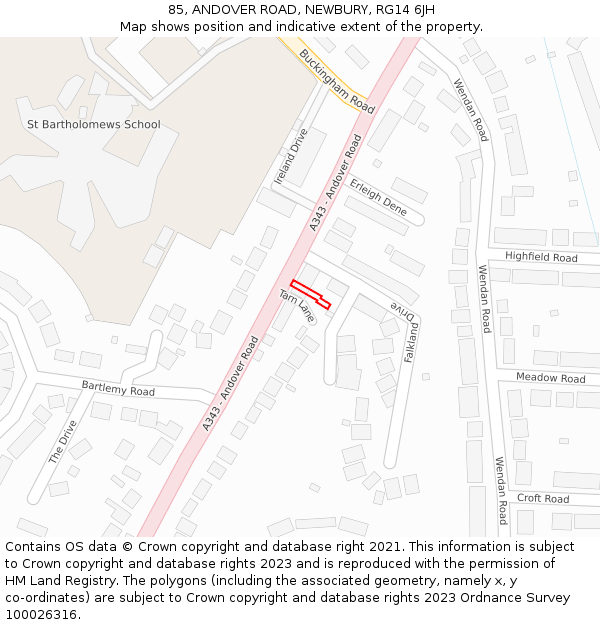 85, ANDOVER ROAD, NEWBURY, RG14 6JH: Location map and indicative extent of plot