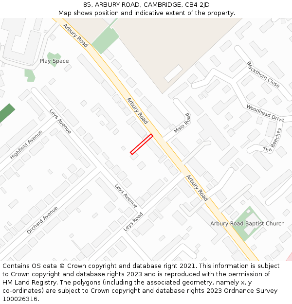 85, ARBURY ROAD, CAMBRIDGE, CB4 2JD: Location map and indicative extent of plot
