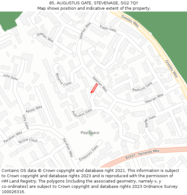 85, AUGUSTUS GATE, STEVENAGE, SG2 7QY: Location map and indicative extent of plot