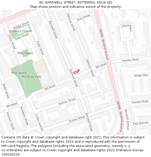 85, BARNWELL STREET, KETTERING, NN16 0JD: Location map and indicative extent of plot