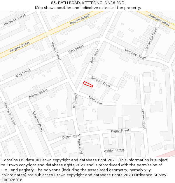 85, BATH ROAD, KETTERING, NN16 8ND: Location map and indicative extent of plot