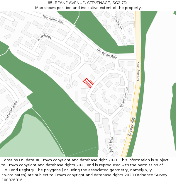 85, BEANE AVENUE, STEVENAGE, SG2 7DL: Location map and indicative extent of plot