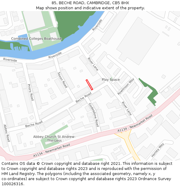 85, BECHE ROAD, CAMBRIDGE, CB5 8HX: Location map and indicative extent of plot