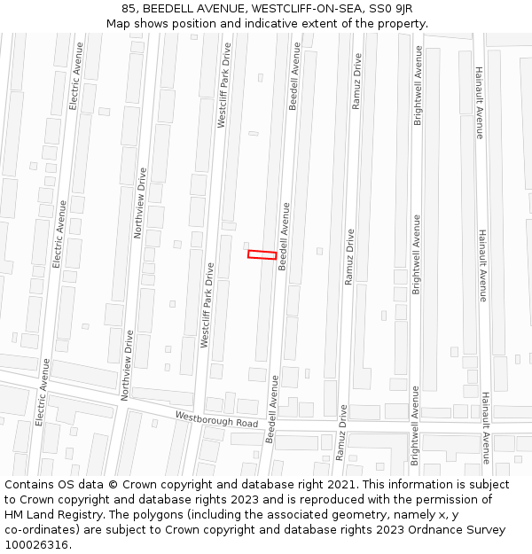 85, BEEDELL AVENUE, WESTCLIFF-ON-SEA, SS0 9JR: Location map and indicative extent of plot