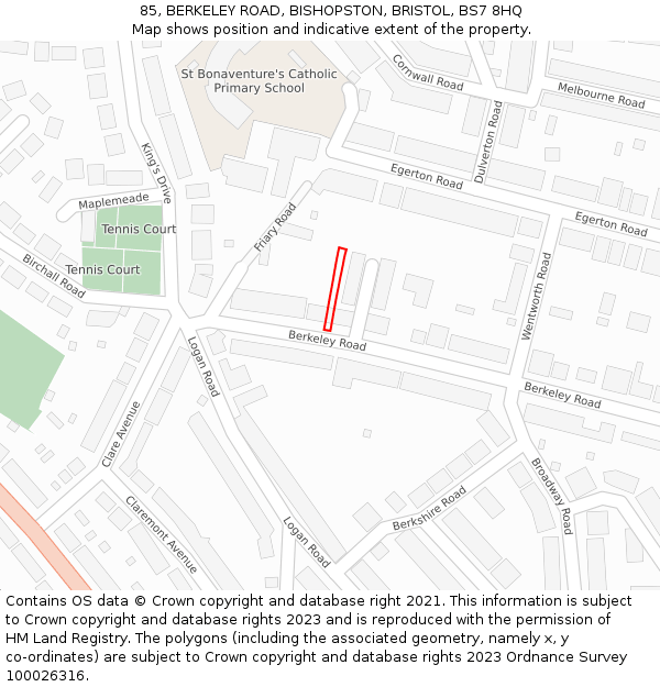85, BERKELEY ROAD, BISHOPSTON, BRISTOL, BS7 8HQ: Location map and indicative extent of plot