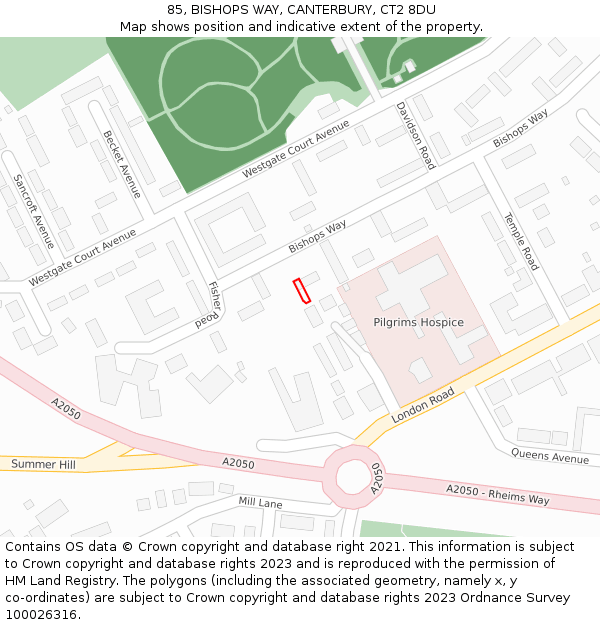 85, BISHOPS WAY, CANTERBURY, CT2 8DU: Location map and indicative extent of plot