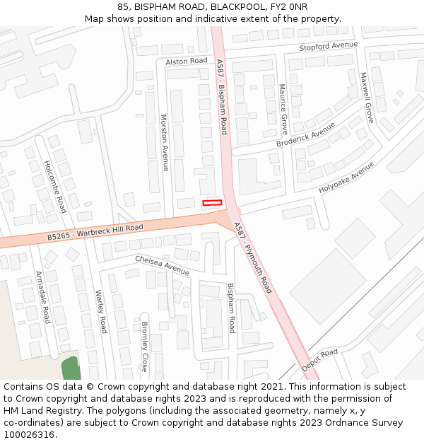 85, BISPHAM ROAD, BLACKPOOL, FY2 0NR: Location map and indicative extent of plot