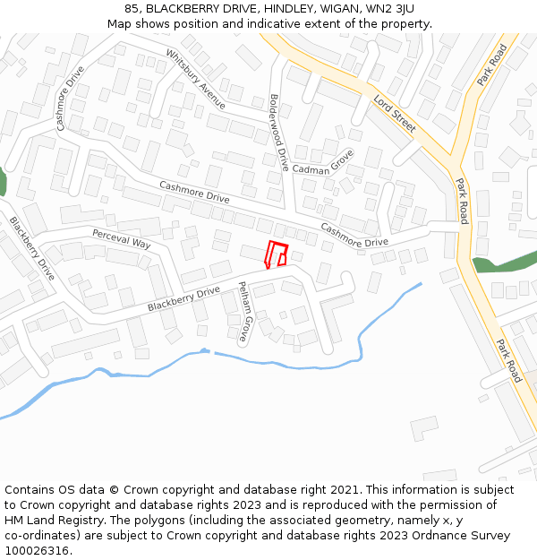 85, BLACKBERRY DRIVE, HINDLEY, WIGAN, WN2 3JU: Location map and indicative extent of plot