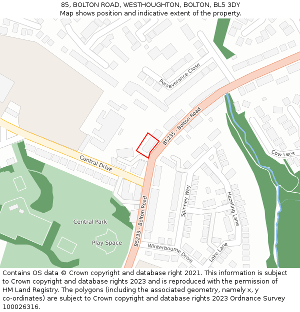 85, BOLTON ROAD, WESTHOUGHTON, BOLTON, BL5 3DY: Location map and indicative extent of plot