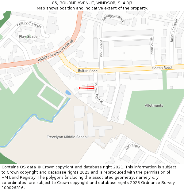 85, BOURNE AVENUE, WINDSOR, SL4 3JR: Location map and indicative extent of plot