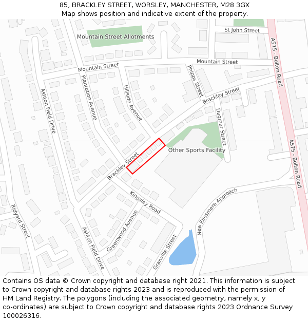 85, BRACKLEY STREET, WORSLEY, MANCHESTER, M28 3GX: Location map and indicative extent of plot