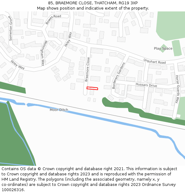 85, BRAEMORE CLOSE, THATCHAM, RG19 3XP: Location map and indicative extent of plot